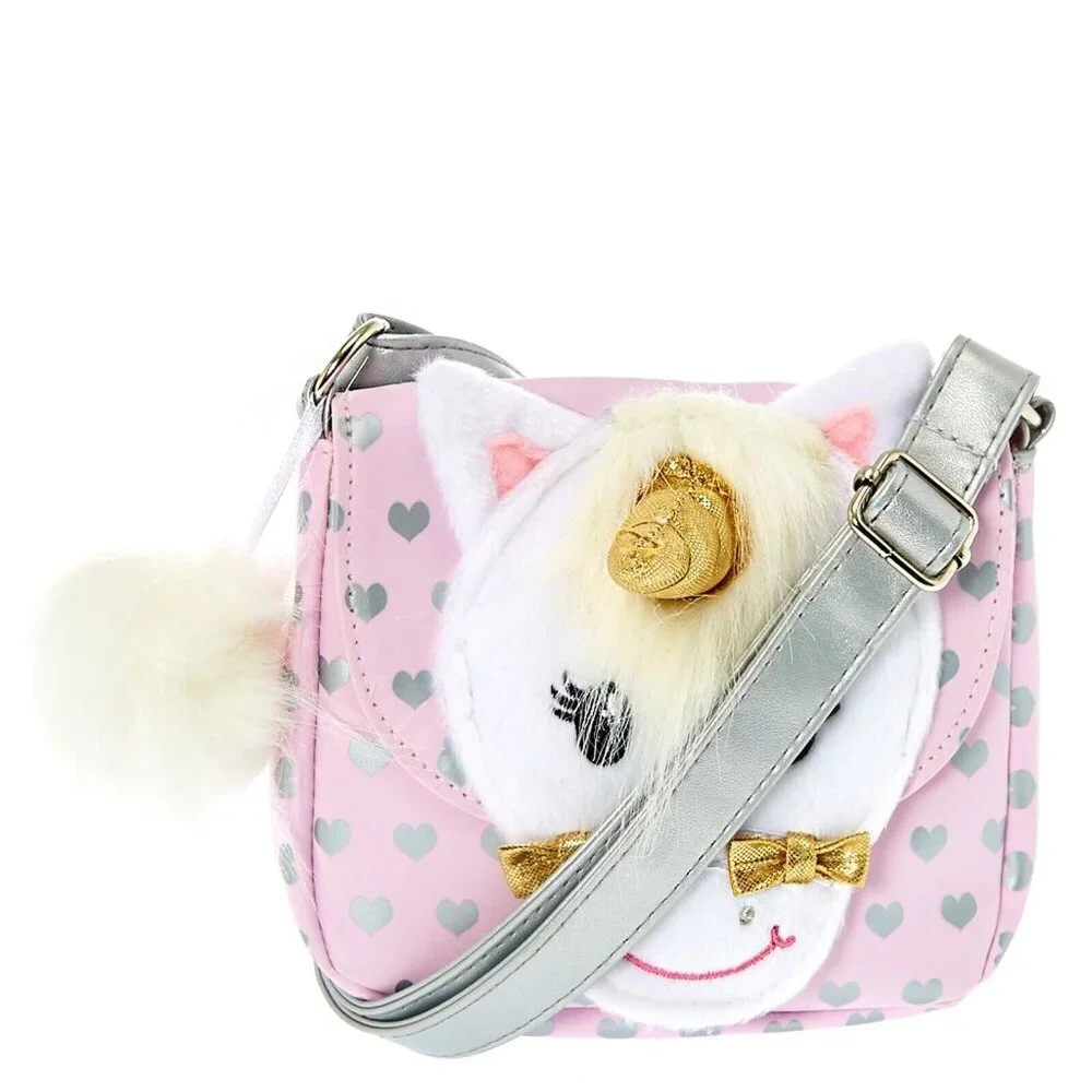 Claires Club Crossbody Bag Purse Ariella the Unicorn Plush Pink Heart Girls